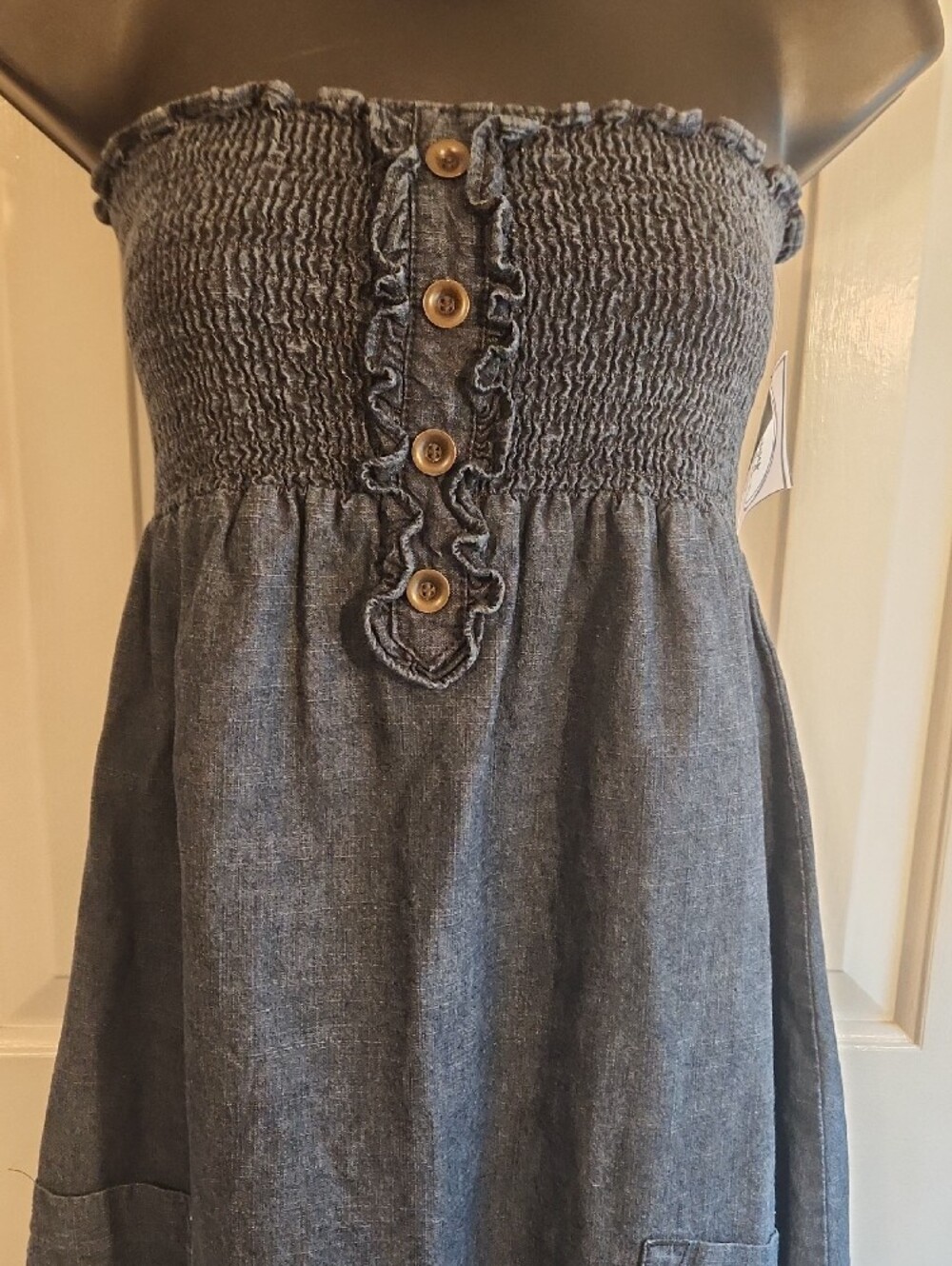 Womens Strapless Denim Blue Sundress with Button Detail - Size Medium - Picture 2 of 5